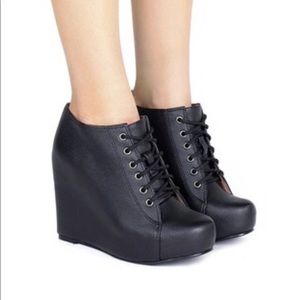 Havana by Jeffrey Campbell black leather wedges.